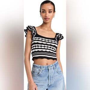 Z Supply Black and White Ruffle Crop Top